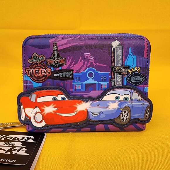 Loungefly Disney Pixar Cars Lightning McQueen & Sally Nighttime GID Wallet NEW - Picture 1 of 13